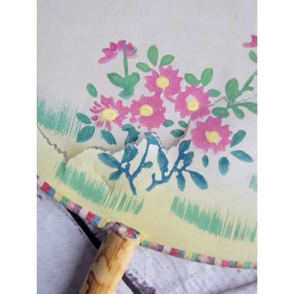 Lot 2 Vintage Hand Painted EXOTIC BIRD Silk Asian Bamboo Handled Fans Art READ - Picture 5 of 9